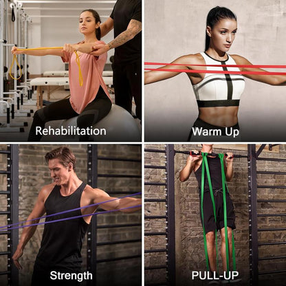 Resistance Bands Set, Pull up Assistance Bands, Multi-Level Exercise Bands with Bag for Working Out, Body Stretching, Physical Therapy, Muscle Training, Workout Recovery 5 Pieces/Set with Door Anchor & Handle Optional (Men/Women)