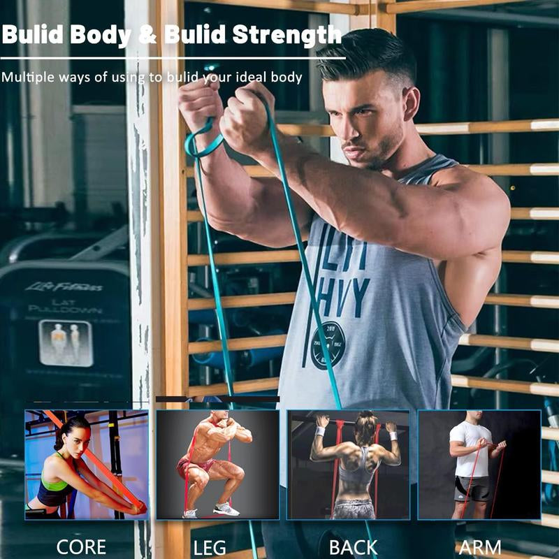 Resistance Bands Set, Pull up Assistance Bands, Multi-Level Exercise Bands with Bag for Working Out, Body Stretching, Physical Therapy, Muscle Training, Workout Recovery 5 Pieces/Set with Door Anchor & Handle Optional (Men/Women)